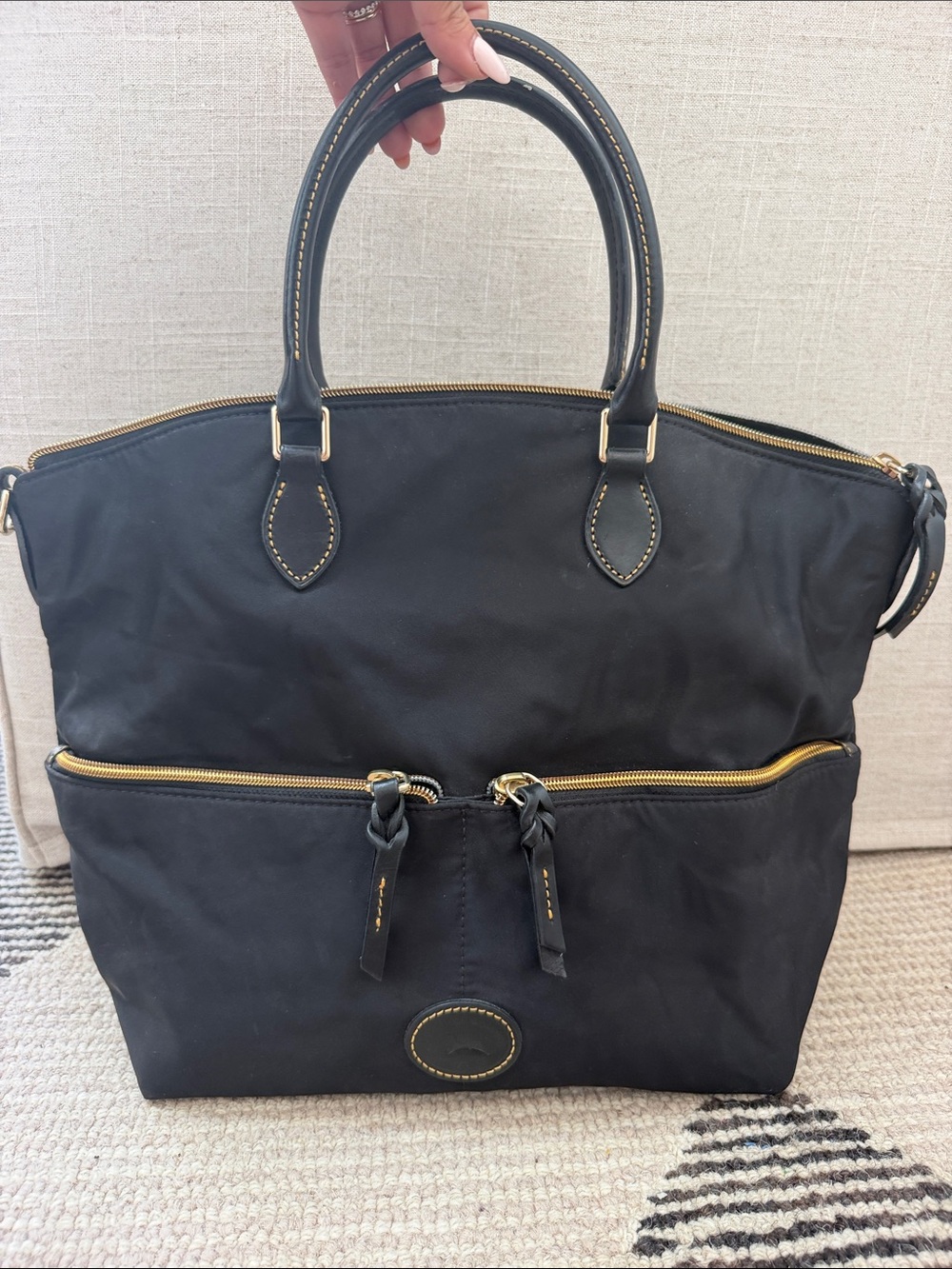 Dooney & Bourke Black Nylon Tote with Gold Hardware